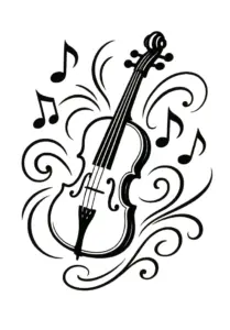 tattoovorlage-stilisierte-geige-mit-noten-und-schwungvollen-linien