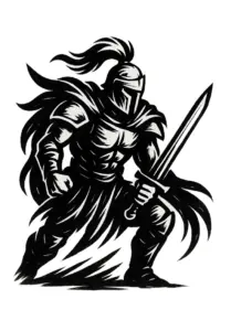 tattoovorlage-stilisierte-kriegerfigur-mit-schwert