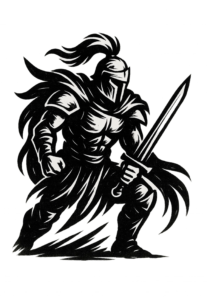 Tattoovorlage stilisierte Kriegerfigur mit Schwert