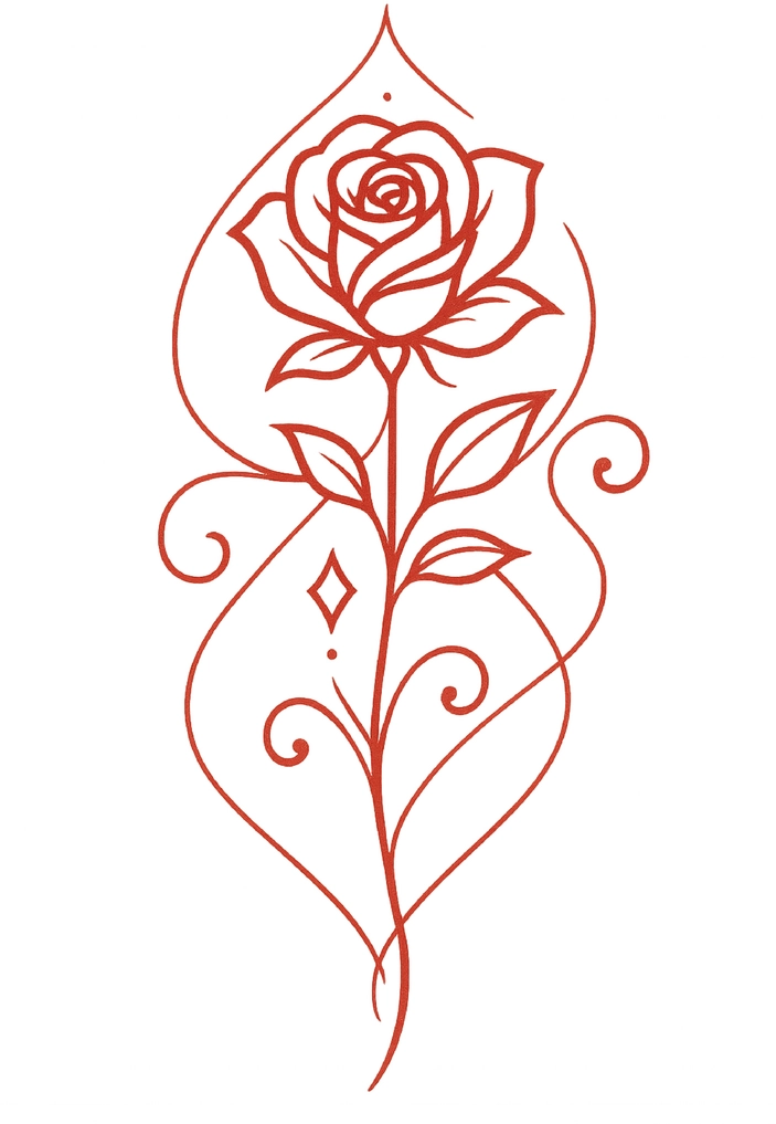 Tattoovorlage stilisierte Rose mit geschwungenen Linien