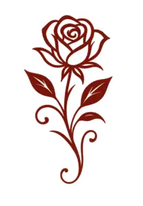 tattoovorlage-stilisierte-rose-mit-geschwungenen-linien-und-blaettern