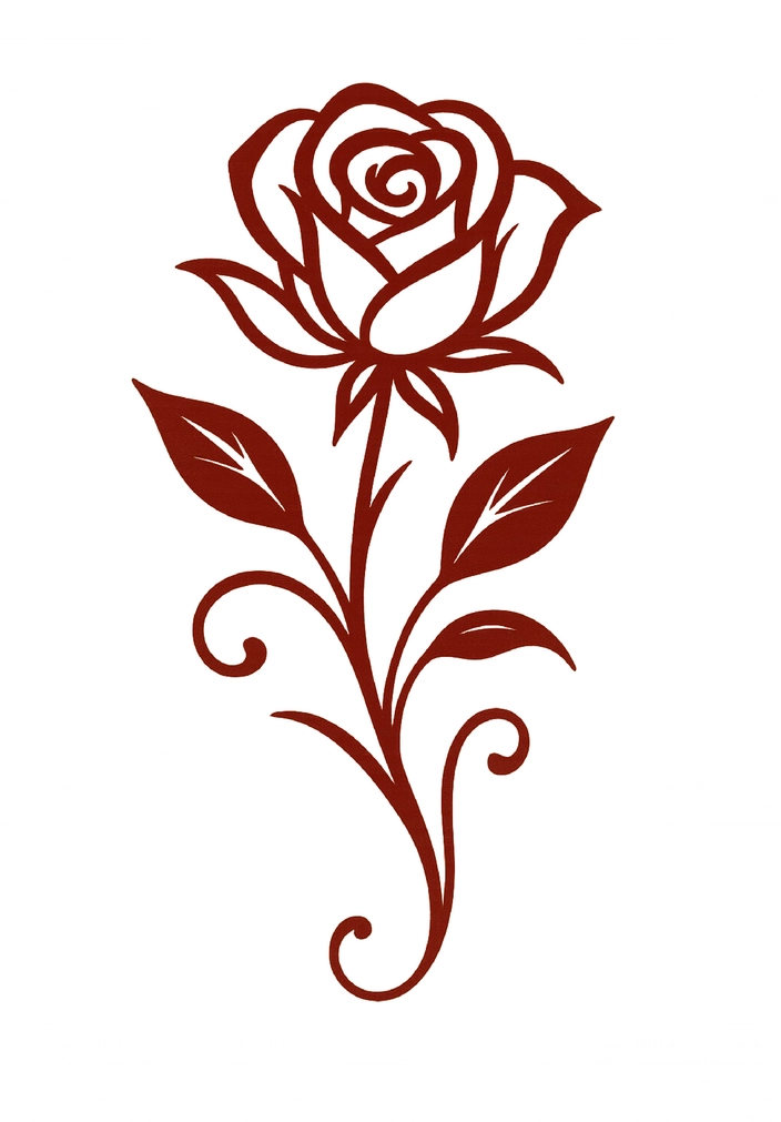Tattoovorlage stilisierte Rose mit geschwungenen Linien und Blättern