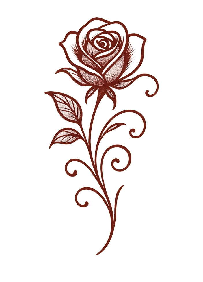 Tattoovorlage stilisierte Rose mit geschwungenen Linien und feinen Details