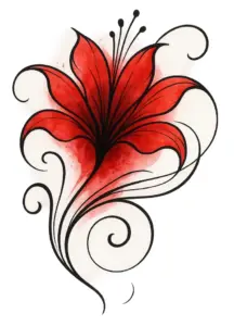 tattoovorlage-stilisierte-rote-blume-mit-geschwungenen-linien