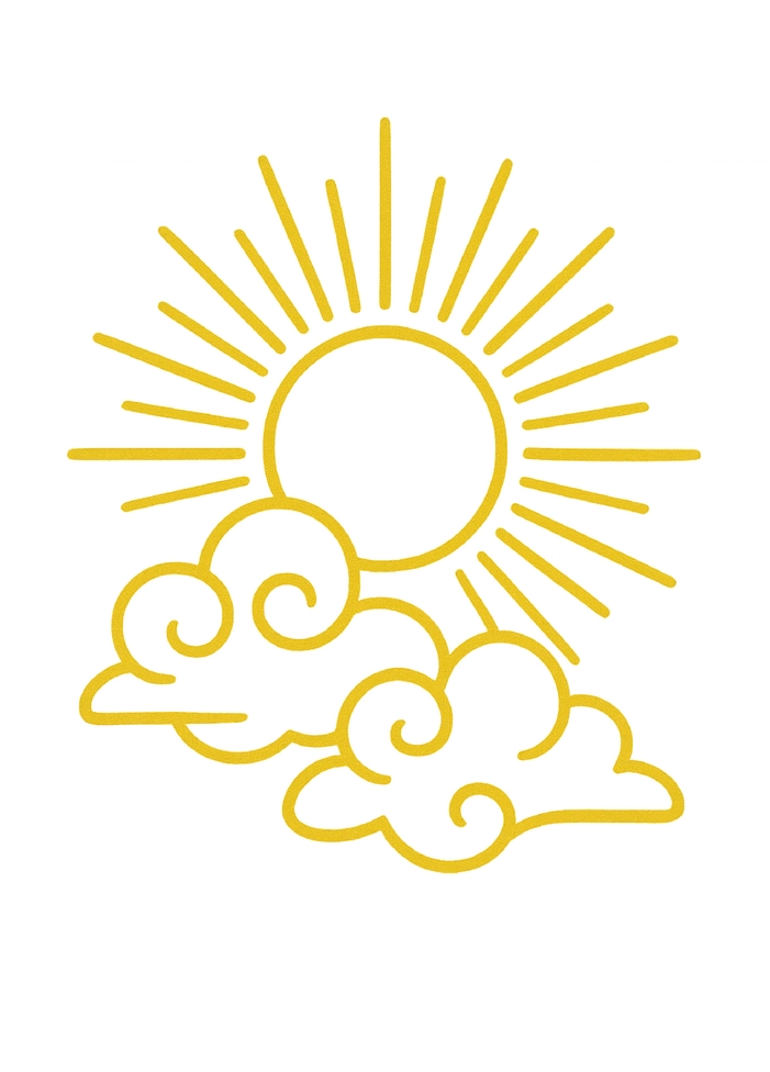 Tattoovorlage stilisierte Sonne mit Wolken für Oberarm