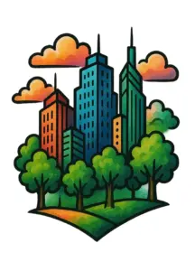 tattoovorlage-stilisierte-stadtlandschaft-mit-wolkenkraetzern-und-baeumen