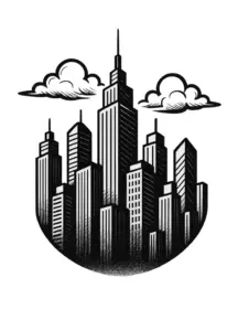 tattoovorlage-stilisierte-stadtlandschaft-mit-wolkenkratzern-brust-tattoo