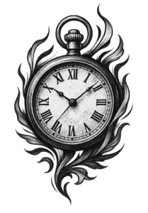 tattoovorlage-stilisierte-uhr-mit-roemischen-ziffern-und-flammen