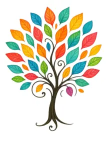 tattoovorlage-stilisierter-baum-mit-bunten-blaettern