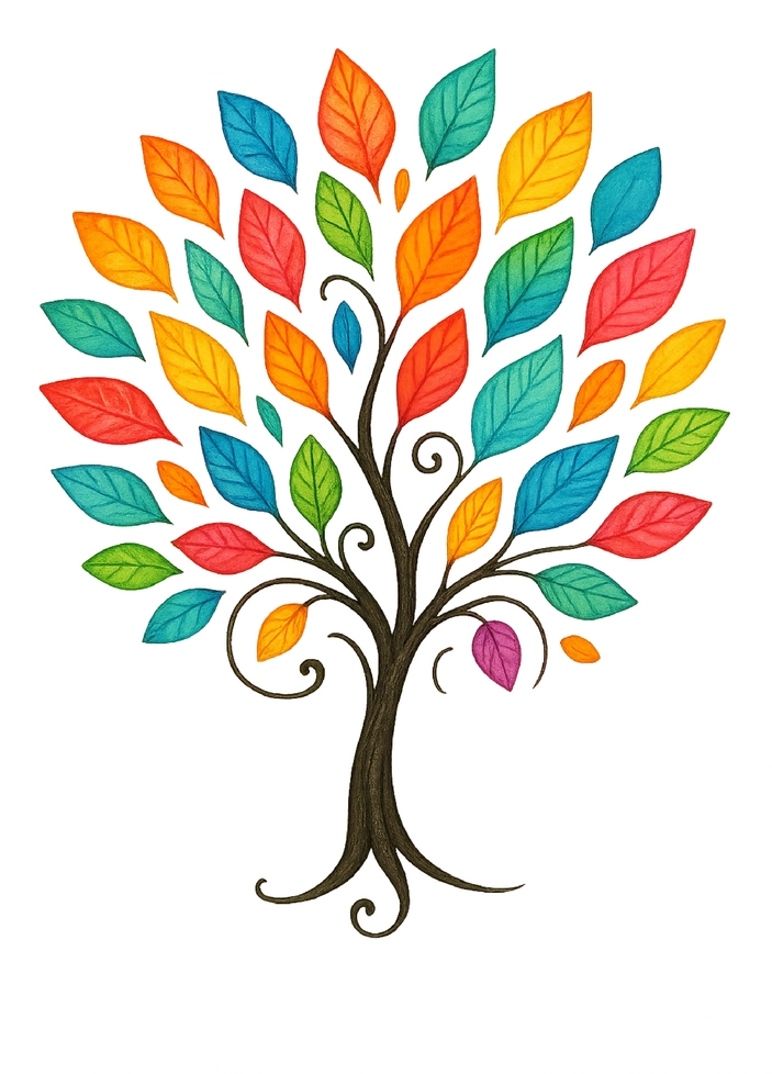 Tattoovorlage stilisierter Baum mit bunten Blättern