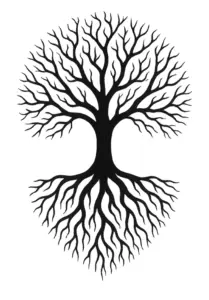 tattoovorlage-stilisierter-baum-mit-verworrenen-wurzeln