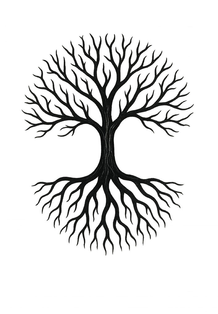 Tattoovorlage stilisierter Baum mit Wurzeln für Rücken