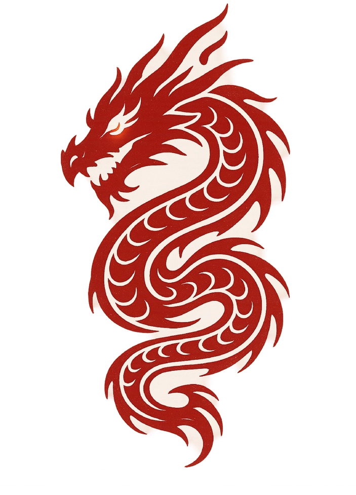 Tattoovorlage stilisierter Drache mit flammenden Augen