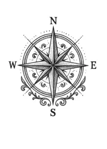 tattoovorlage-stilisierter-kompass-mit-feinen-details