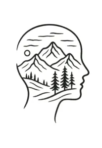 tattoovorlage-stilisierter-kopf-mit-landschaft-und-bergen