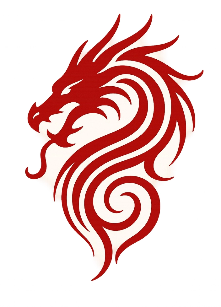 Tattoovorlage stilisierter roter Drache mit geschwungenen Linien