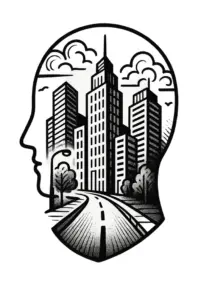 tattoovorlage-stilisiertes-gesicht-stadtleben-wolkenkratzer