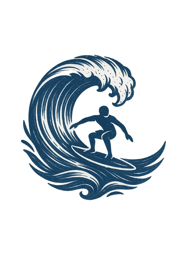 Tattoovorlage Surfer auf Welle im stylisierten Design