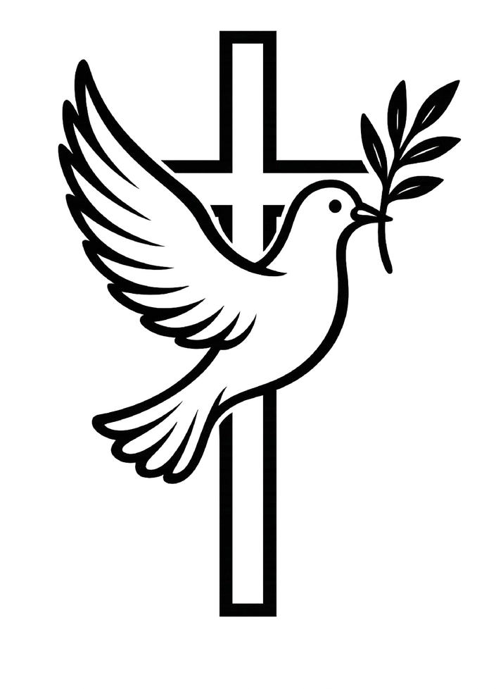 Tattoovorlage Taube mit Olivenzweig und Kreuz