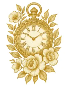 tattoovorlage-uhr-mit-floralen-akzenten-unterarm