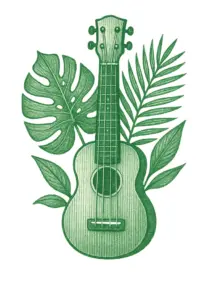 tattoovorlage-ukulele-mit-tropischen-blaettern