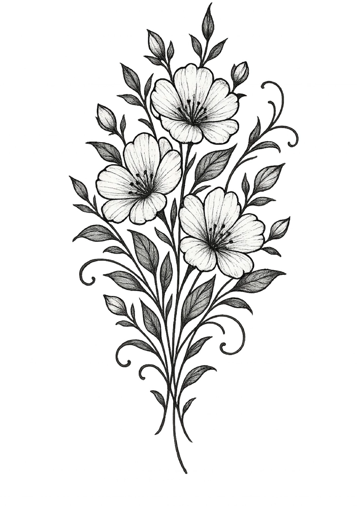 Tattoovorlage von Blumen und Ranken für Oberarm