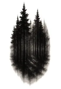 tattoovorlage-wald-mit-hohen-baeumen-schwarz-weiss