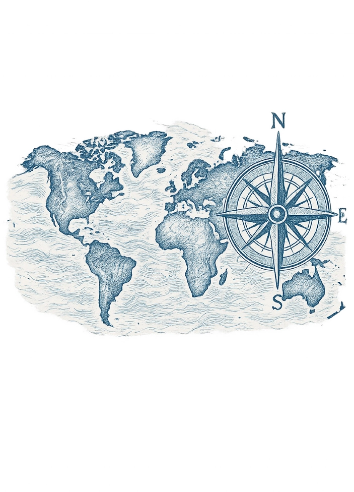 Tattoovorlage mit Weltkarte und Kompass