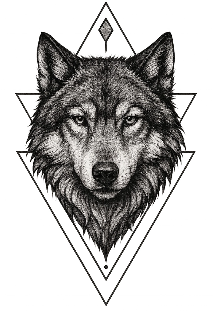 Tattoovorlage Wolfskopf mit geometrischen Elementen