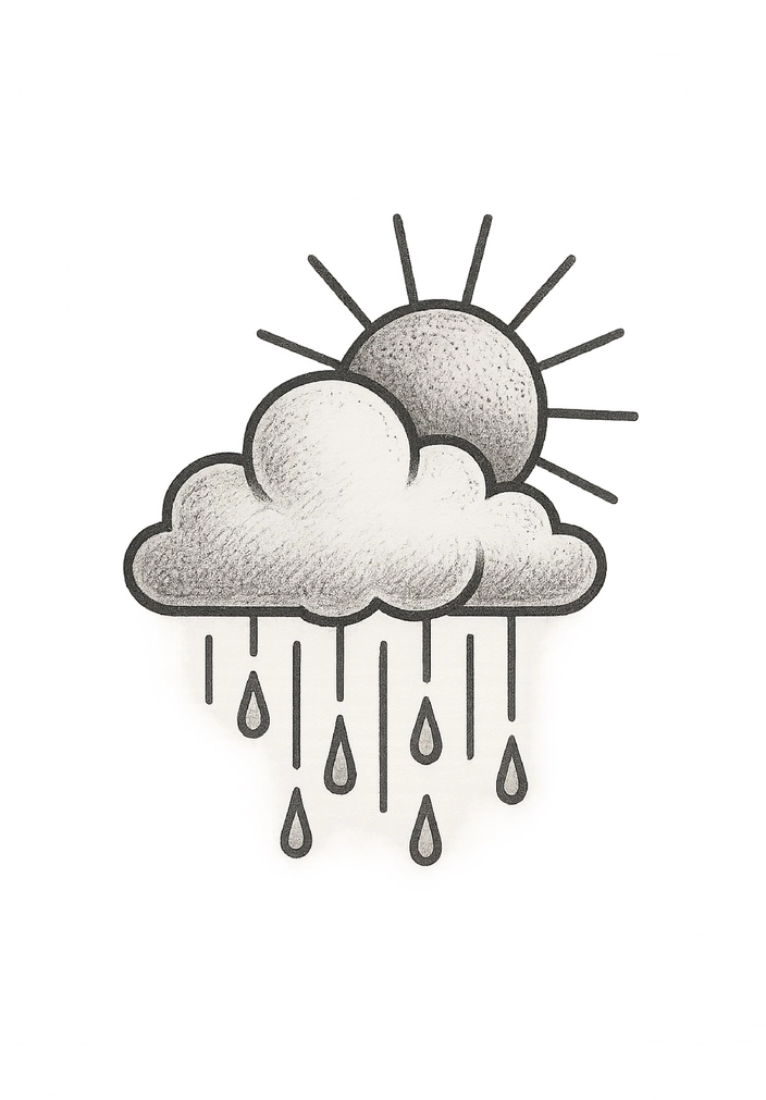 Tattoovorlage Wolke mit Regen und Sonne für Unterarm
