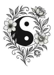 tattoovorlage-yin-yang-mit-floralen-elementen