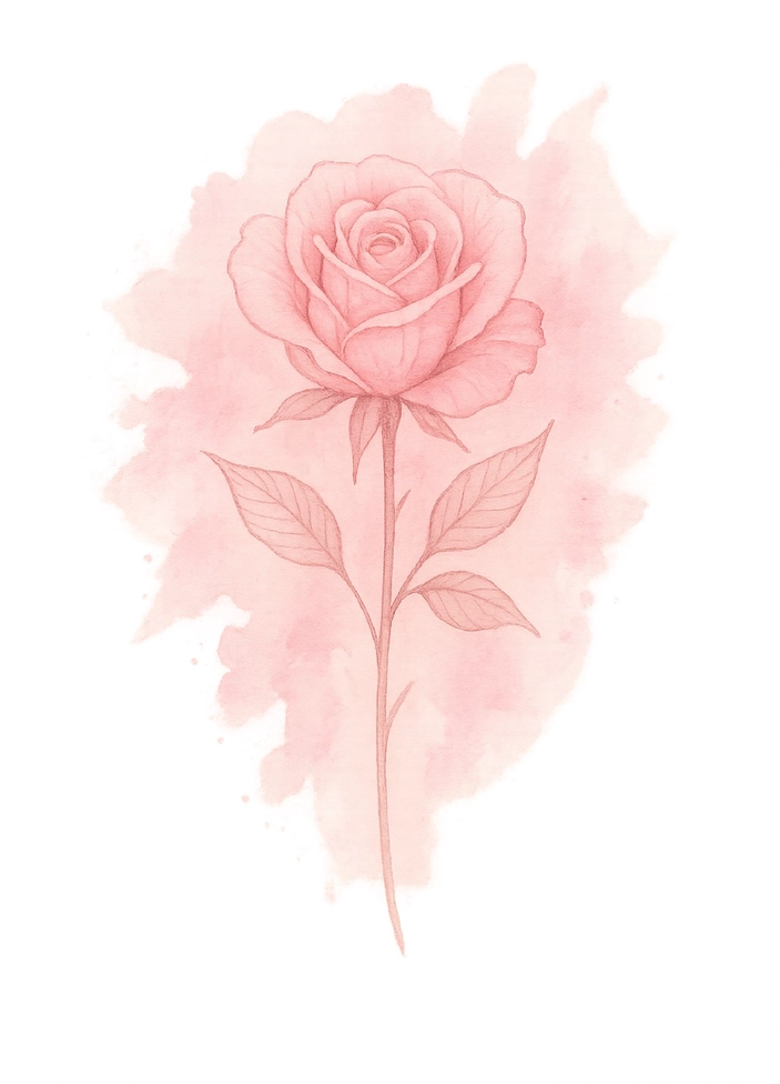 Tattoovorlage zarte Rose mit Aquarell Hintergrund