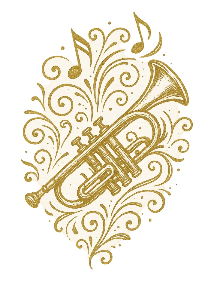 Tattoovorlage Trompete mit musikalischen Noten und kreativen Verzierungen
