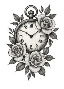 uhr-mit-rosen-tattoo-vorlage-fuer-nacken-hals