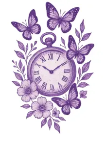 uhr-mit-schmetterlingen-und-blumen-tattoo-vorlage