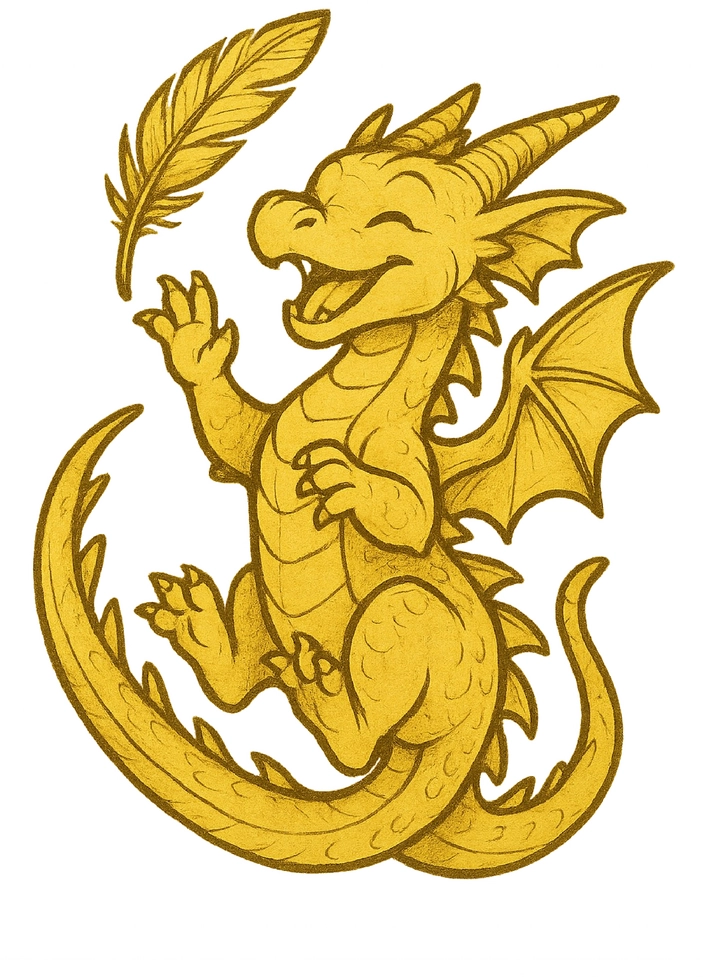 Tattoovorlage verspielter Drache mit Feder