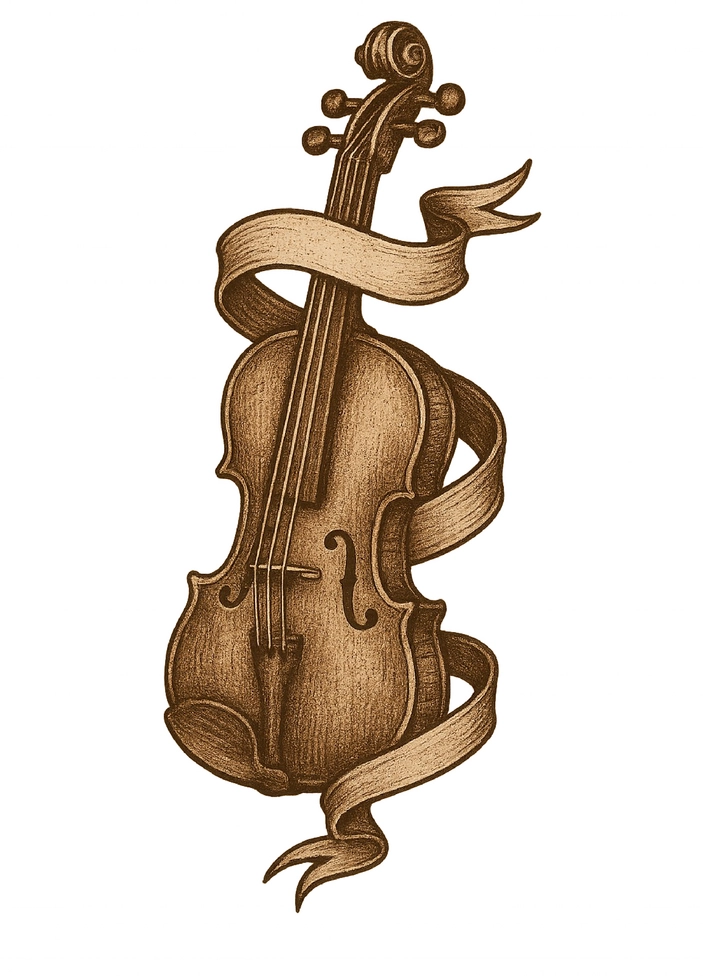 Tattoovorlage Violine mit Band umwickelt - Musik Tattoo Braun