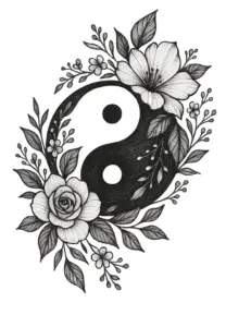 yin-yang-symbol-mit-floralen-akzenten-tattoo-vorlage