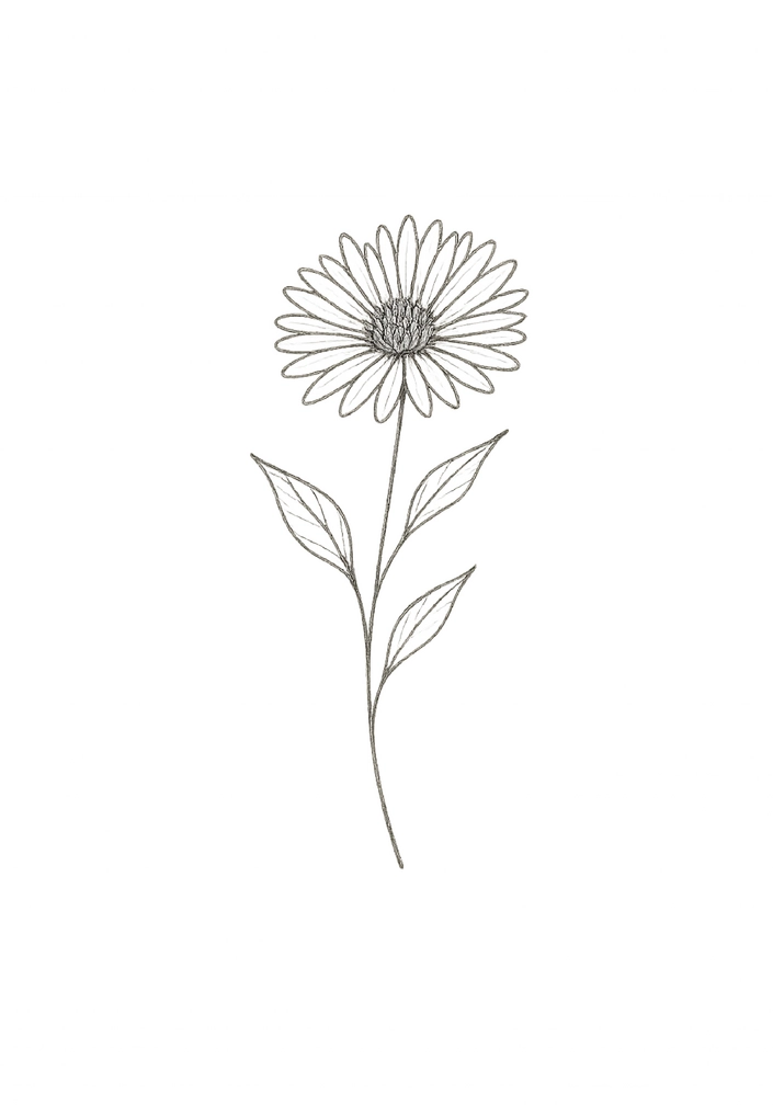Tattoovorlage zarte Darstellung einer Asternblüte mit feinen Linien
