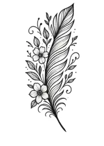 zarte-feder-und-blueten-tattoo-vorlage