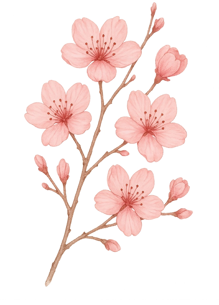 Tattoovorlage zarte Kirschblüten auf Zweig