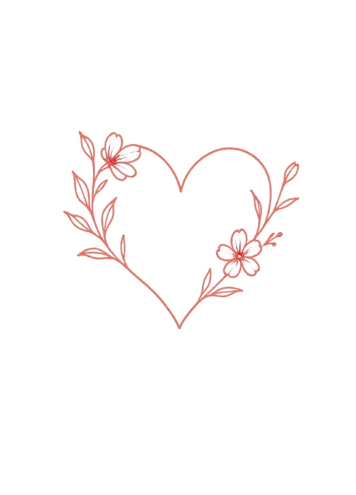 Tattoovorlage zartes Herz mit floralen Akzenten